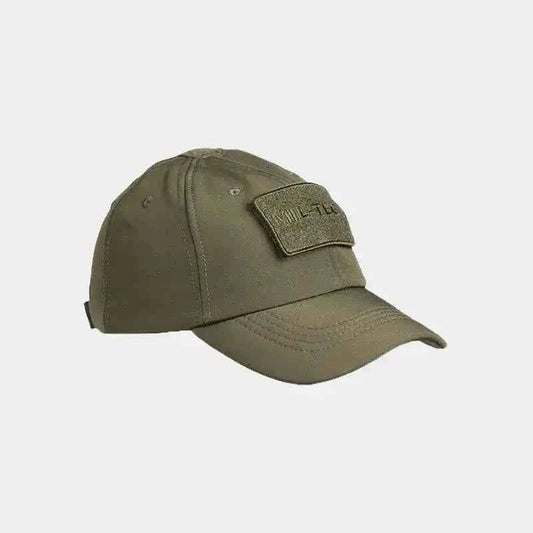 Gorra militar softshell MIL-TEC verde oliva, visera curva y parche frontal
