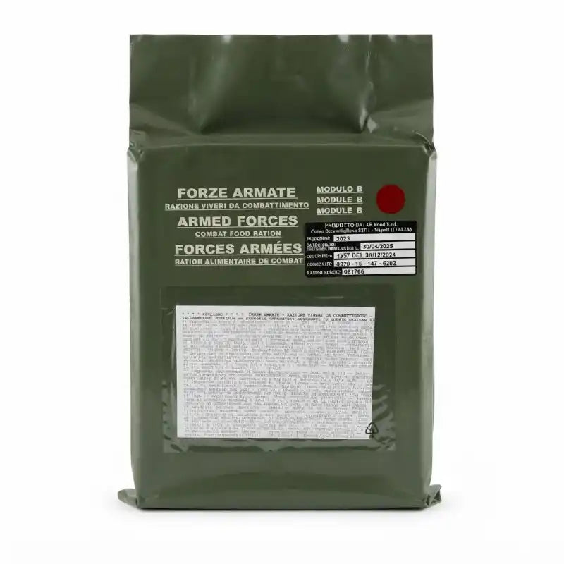 Ración de combate italiana en bolsa verde, etiqueta MODULO B