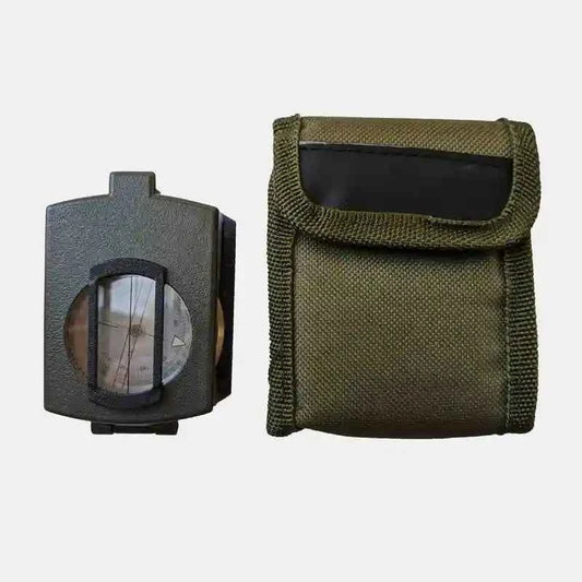 Brújula MIL-TEC con funda de tela verde y tapa negra con ventana transparente