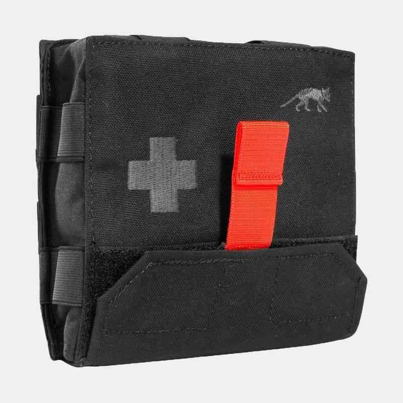 Botiquín IFAK pouch negro con cruz gris y banda naranja