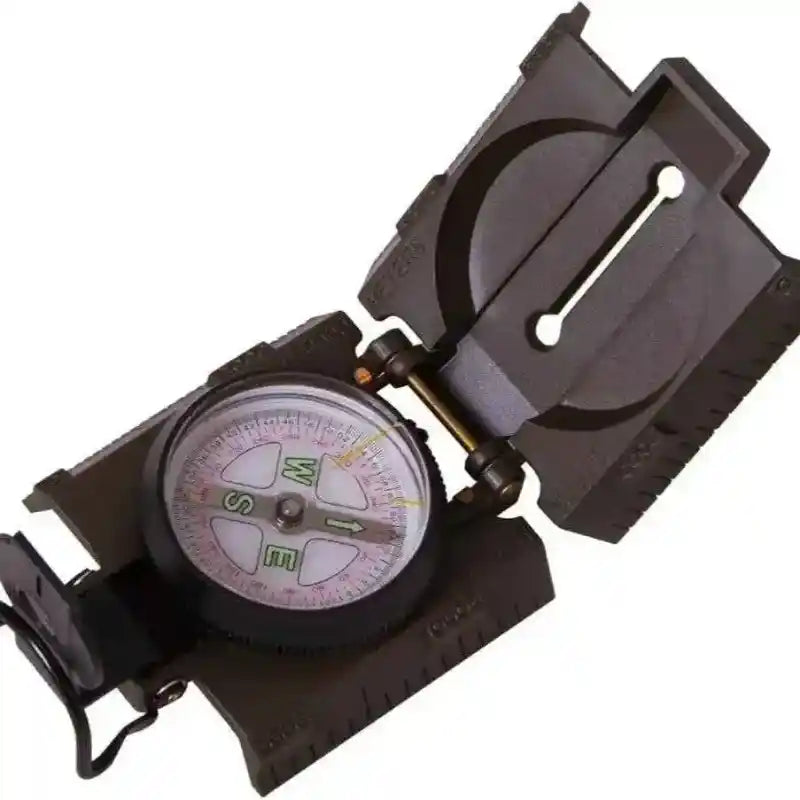Brújula lensática Levenhuk DC65 vista lateral con dial y tapa abierta