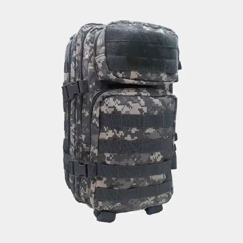 Mochila táctica US Assault Mil-Tec con sistema MOLLE y compresión en camuflaje azul pixelado
