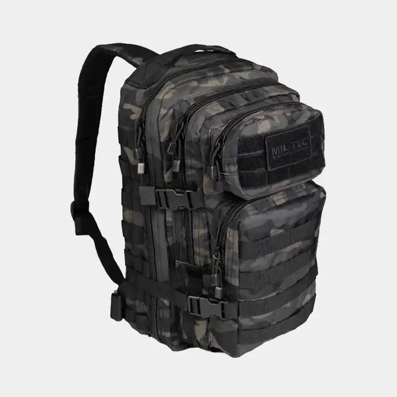 Mochila táctica US Assault Mil-Tec con sistema MOLLE exterior en camuflaje oscuro Dark Camo