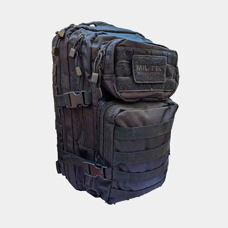 Mochila táctica US Assault Mil-Tec de 20 litros con cintas MOLLE y cremalleras en color negro