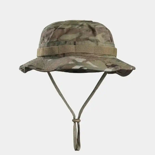 Sombrero boonie de ala corta Multicam con cinta para el mentón y cordón ajustable