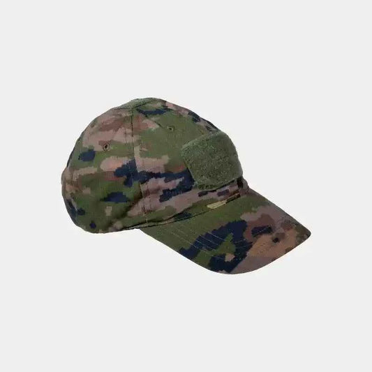 Gorra militar camuflaje pixelado verde y azul, visera curva