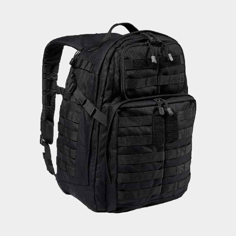 Mochila táctica negra con paneles acolchados y correas ajustables