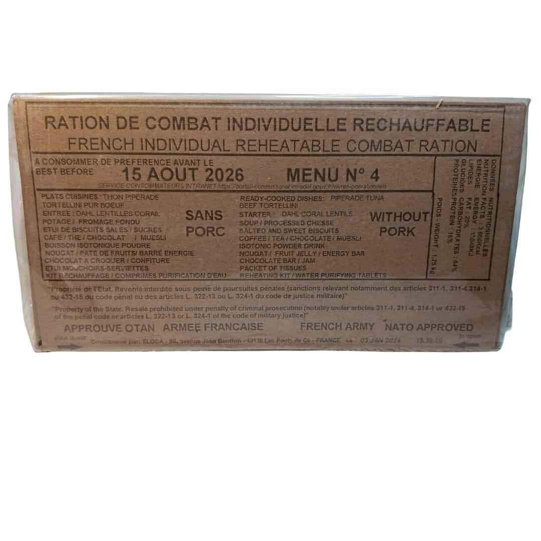 Ración militar recalentable en caja, Menú N.º 4, sin cerdo