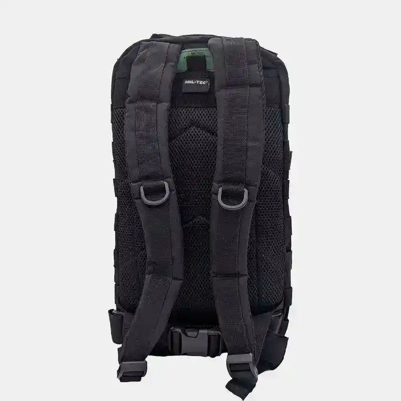 Mochila táctica US Assault Small 20L Mil-Tec vista trasera con correas acolchadas y malla transpirable