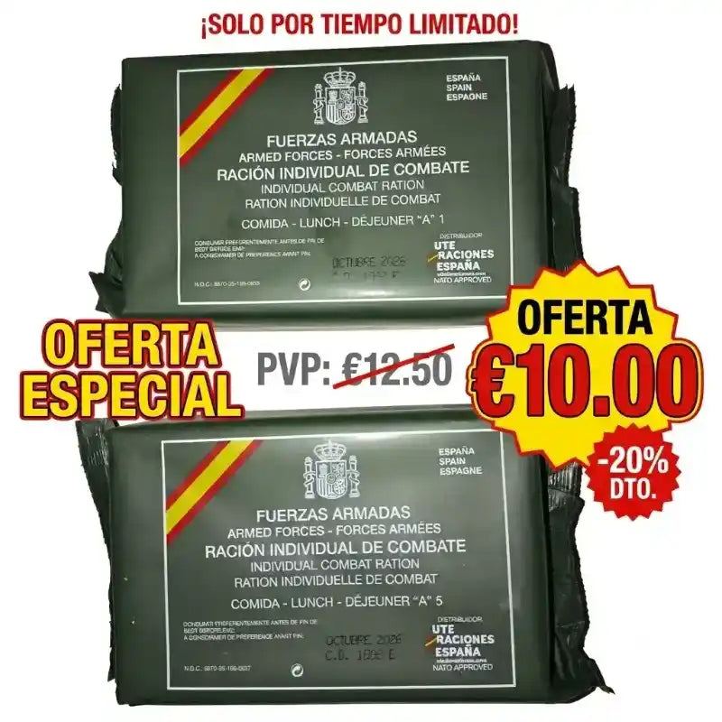 🇪🇸 ¡OFERTA EXCLUSIVA: Pack de 2 Raciones de Combate Españolas!