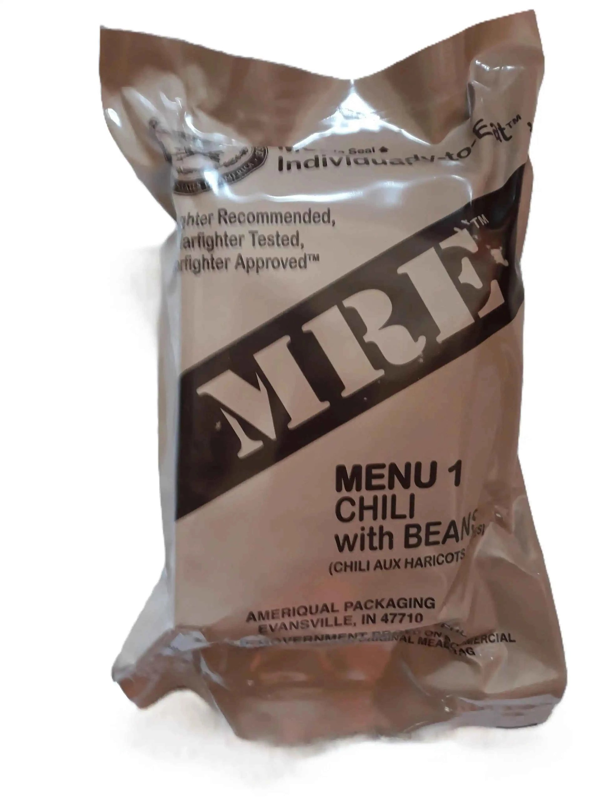 Sobre MRE marrón Menú 1 Chili con frijoles, listo para comer