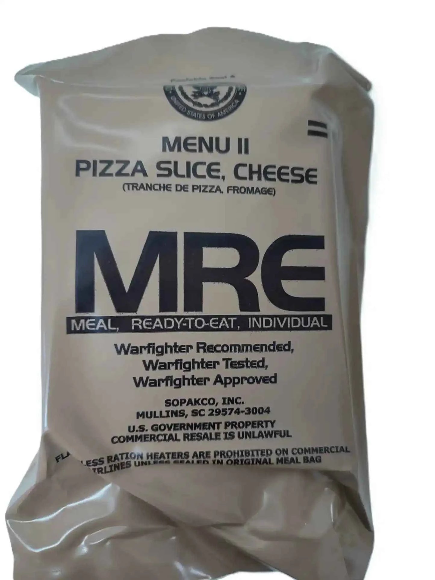 Bolsa de ración MRE Menú 11: pizza en rebanadas con queso