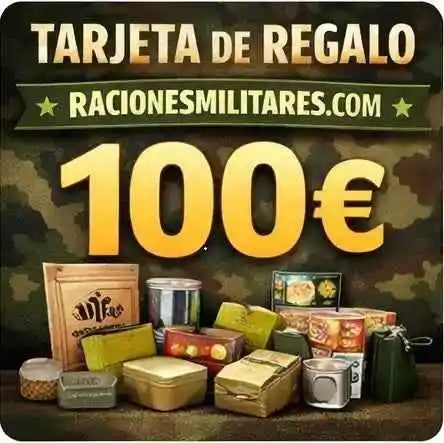Tarjeta de regalo con valor 100€ y diseño militar con cajas y estrellas