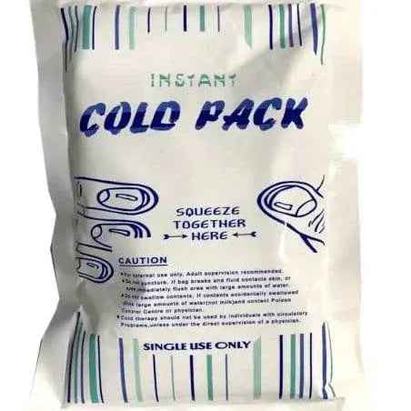 Bolsa de hielo instantánea de un solo uso, empaque blanco con texto azul