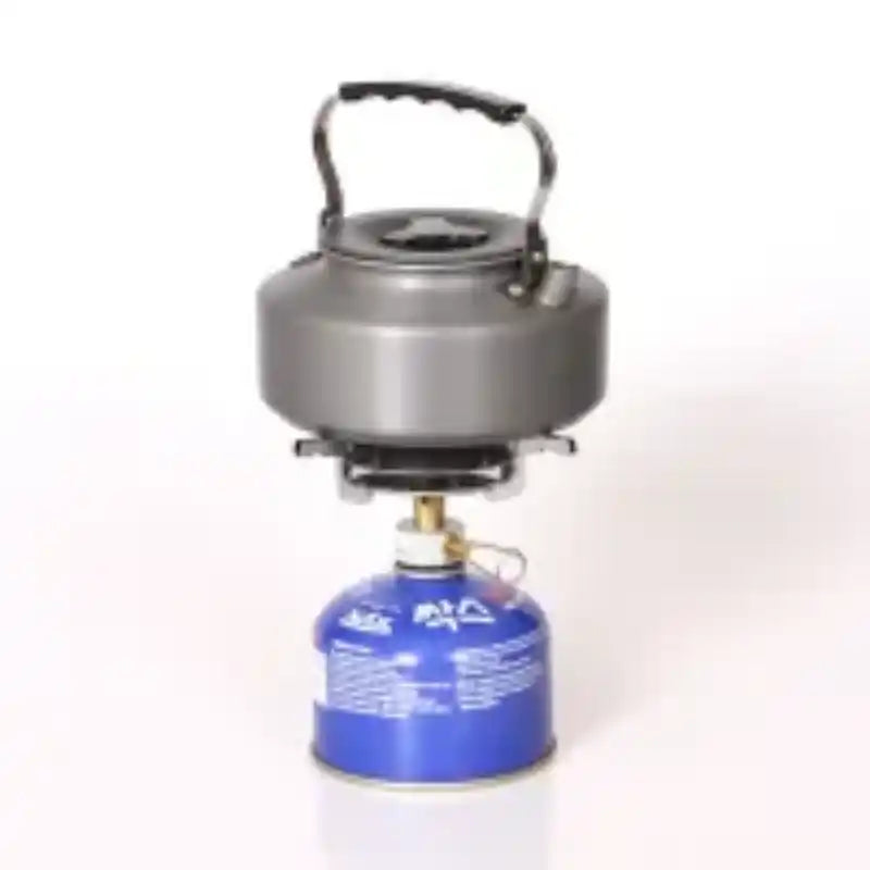 Hornillo de gas con asa superior y botella azul de gas