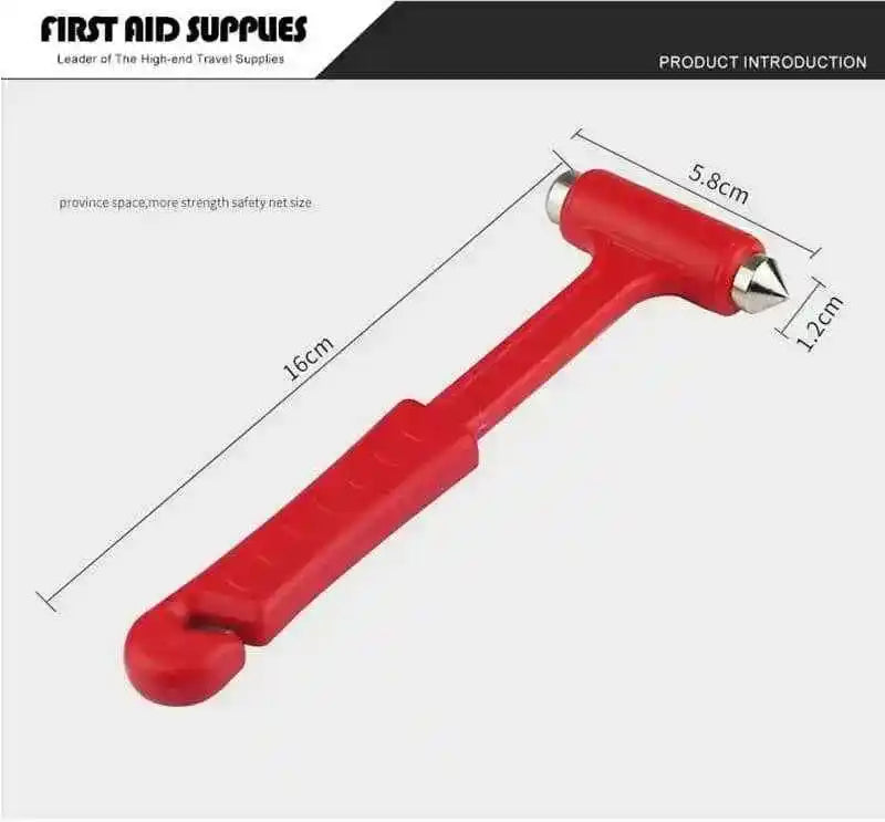 Martillo de seguridad para coche 2 en 1 rojo con cabeza de metal y mango curvo