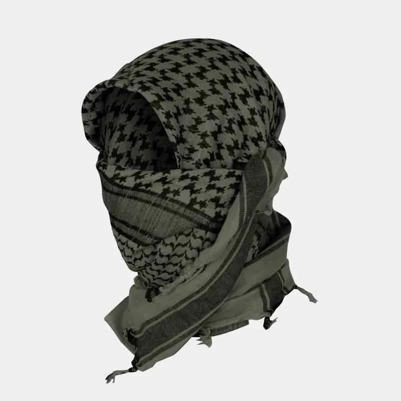 Pañuelo Shemagh MIL-TEC verde oscuro y negro, motivo de pata de gallo y flecos