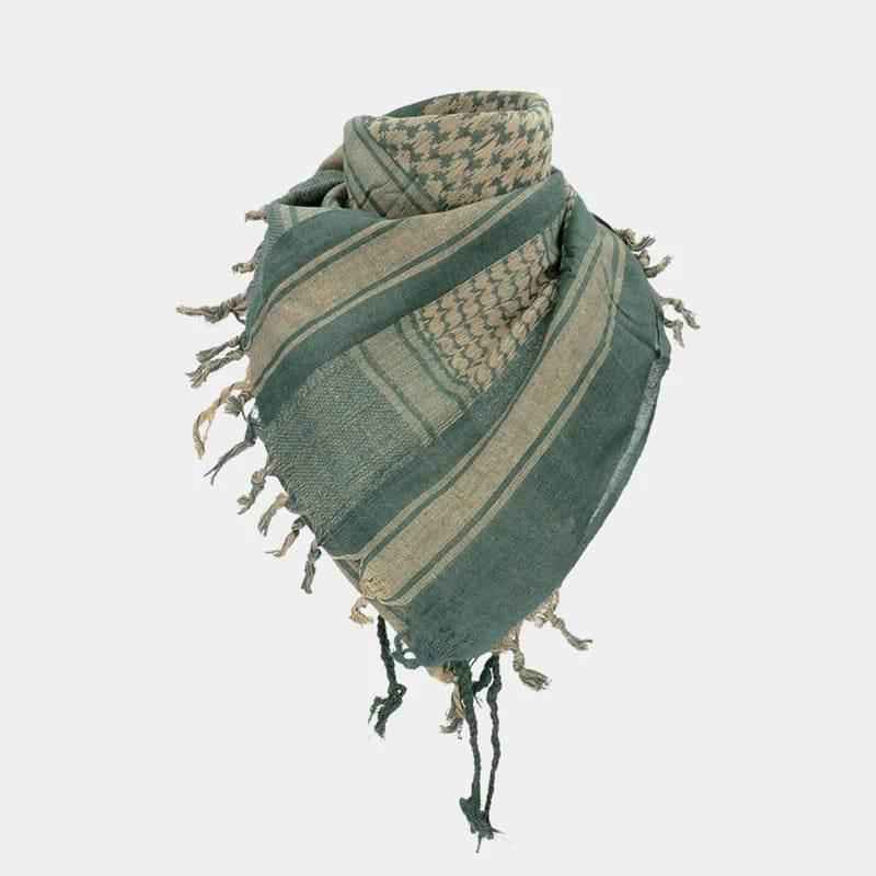 Pañuelo Shemagh MIL-TEC verde y beige, estampado camuflado con flecos laterales