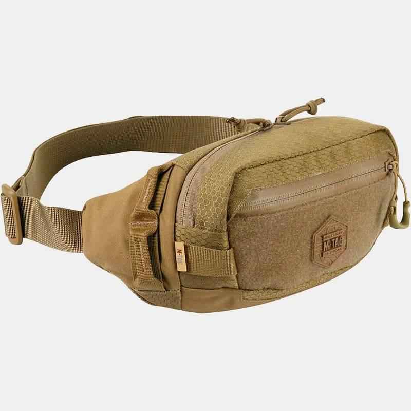 Riñonera táctica M-TAC color coyote con bolsillo con cremallera y parche frontal