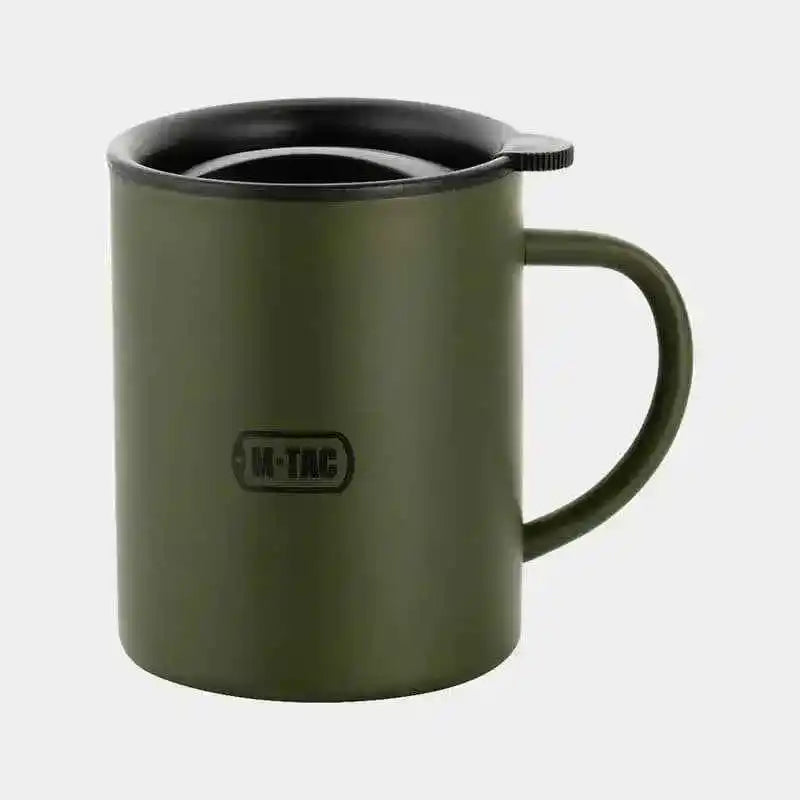 Taza termo táctica M-TAC verde oliva con asa y tapa abatible