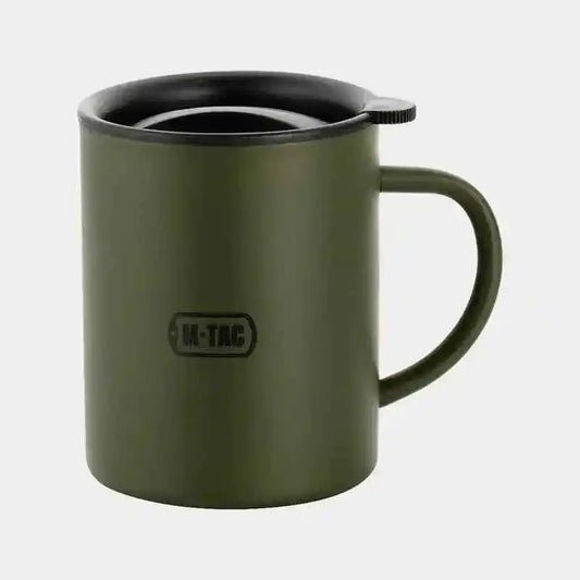 Taza termo táctica M-TAC verde oliva con asa y tapa abatible